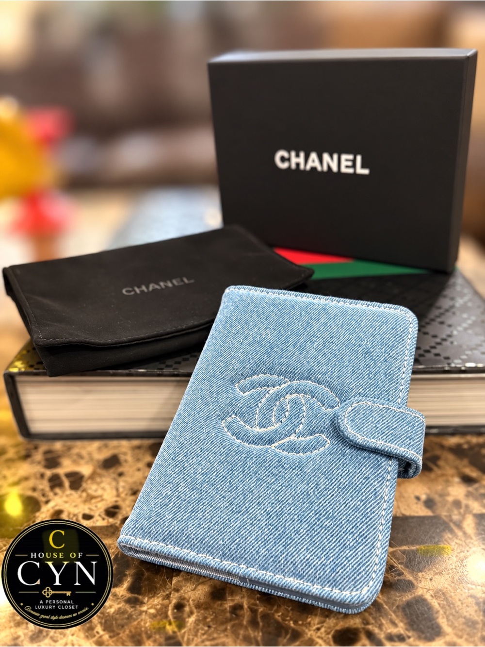 CHANEL VIP Complimentary Denim CC Passport Cover, Dust Bag &Box, Made in Italy